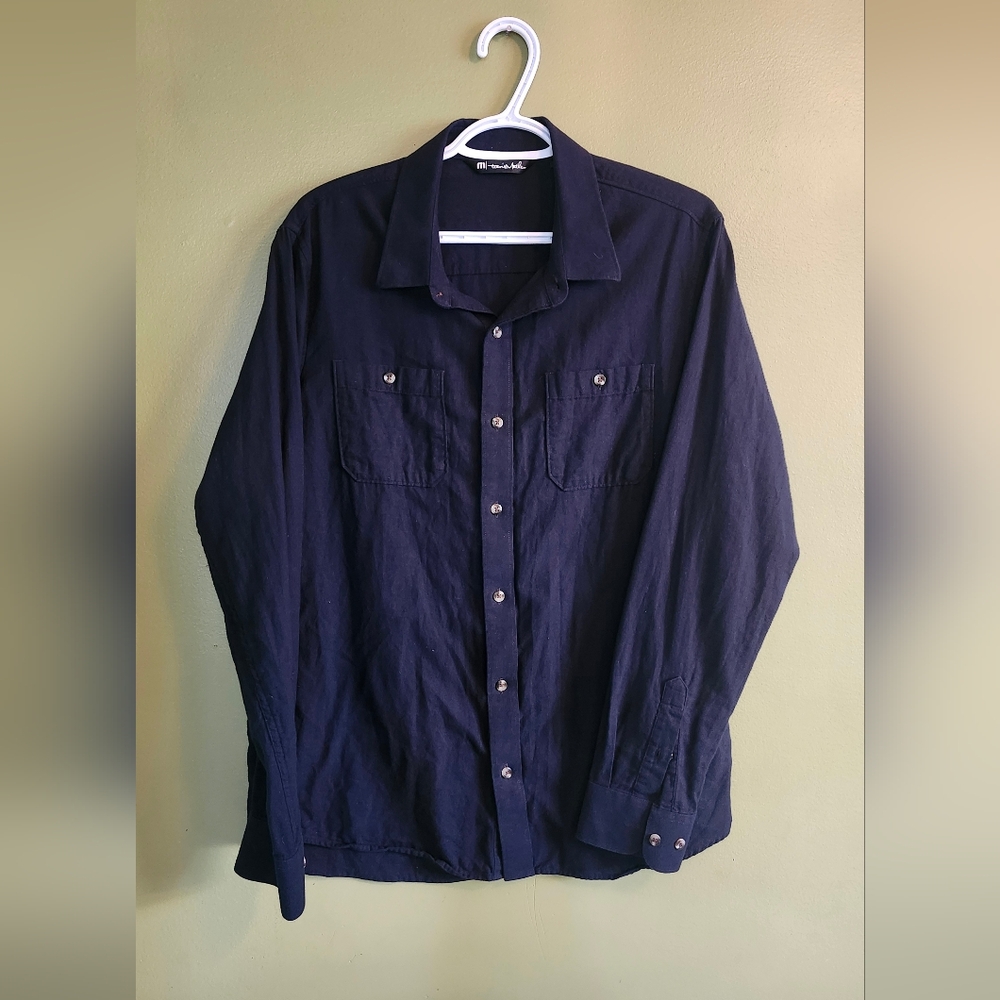 TRAVIS MATHEW Men Medium Black Cotton Long Sleeve Button Up Pocket‎ Shirt